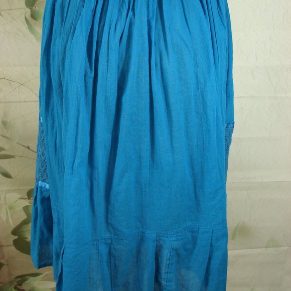 Bright Turquoise Aqua  Mexican Floral Embroidered Dress Off Shoulder Summer - Picture 12 of 12